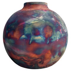 Raaquu Raku Fired Large Globe 11" Vase S/N0000631 Centerpiece Art Series