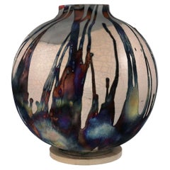 Raaquu Raku Fired Large Globe Vase S/N0000342 Centerpiece Art Series