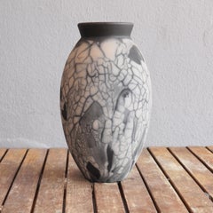 Raaquu Raku Fired Large Oval Vase S/N0000372 Centerpiece Art Series, Malaysia