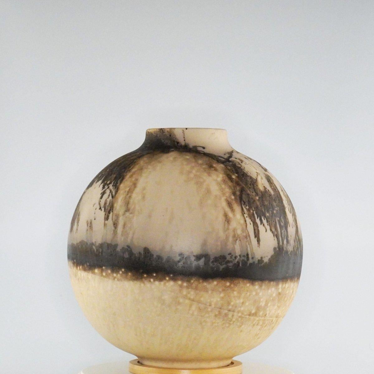 Malaysian Raaquu Raku Fired Large Globe Vase S/N0000391 Centerpiece Art Series, Malaysia For Sale