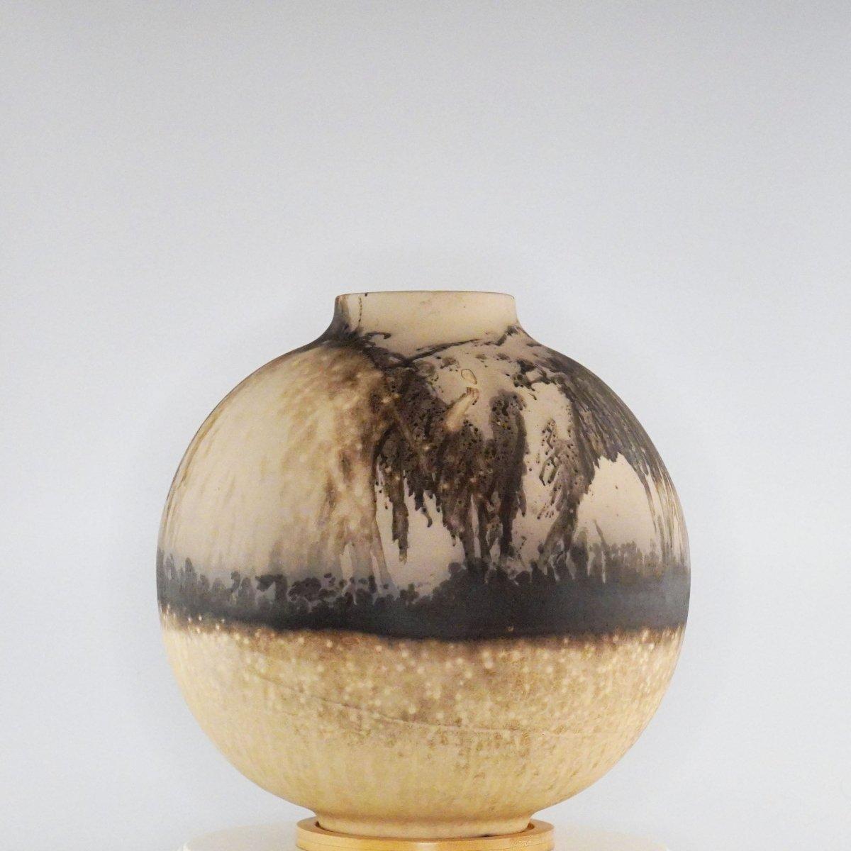 Raaquu Raku Fired Large Globe Vase S/N0000391 Centerpiece Art Series, Malaysia In New Condition For Sale In Petaling Jaya, MY