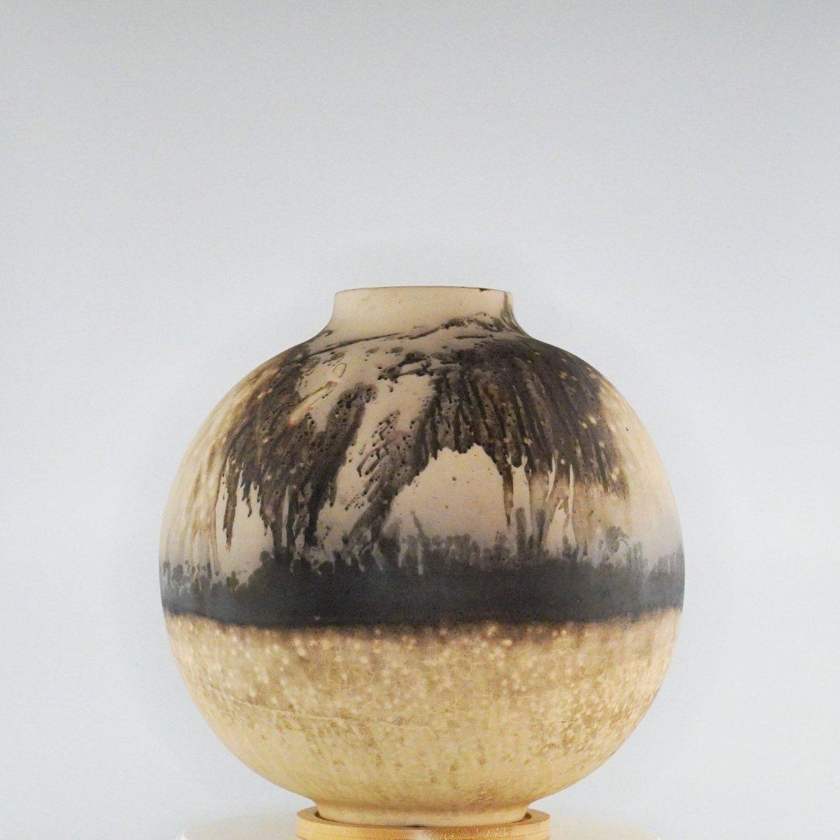 Contemporary Raaquu Raku Fired Large Globe Vase S/N0000391 Centerpiece Art Series, Malaysia For Sale