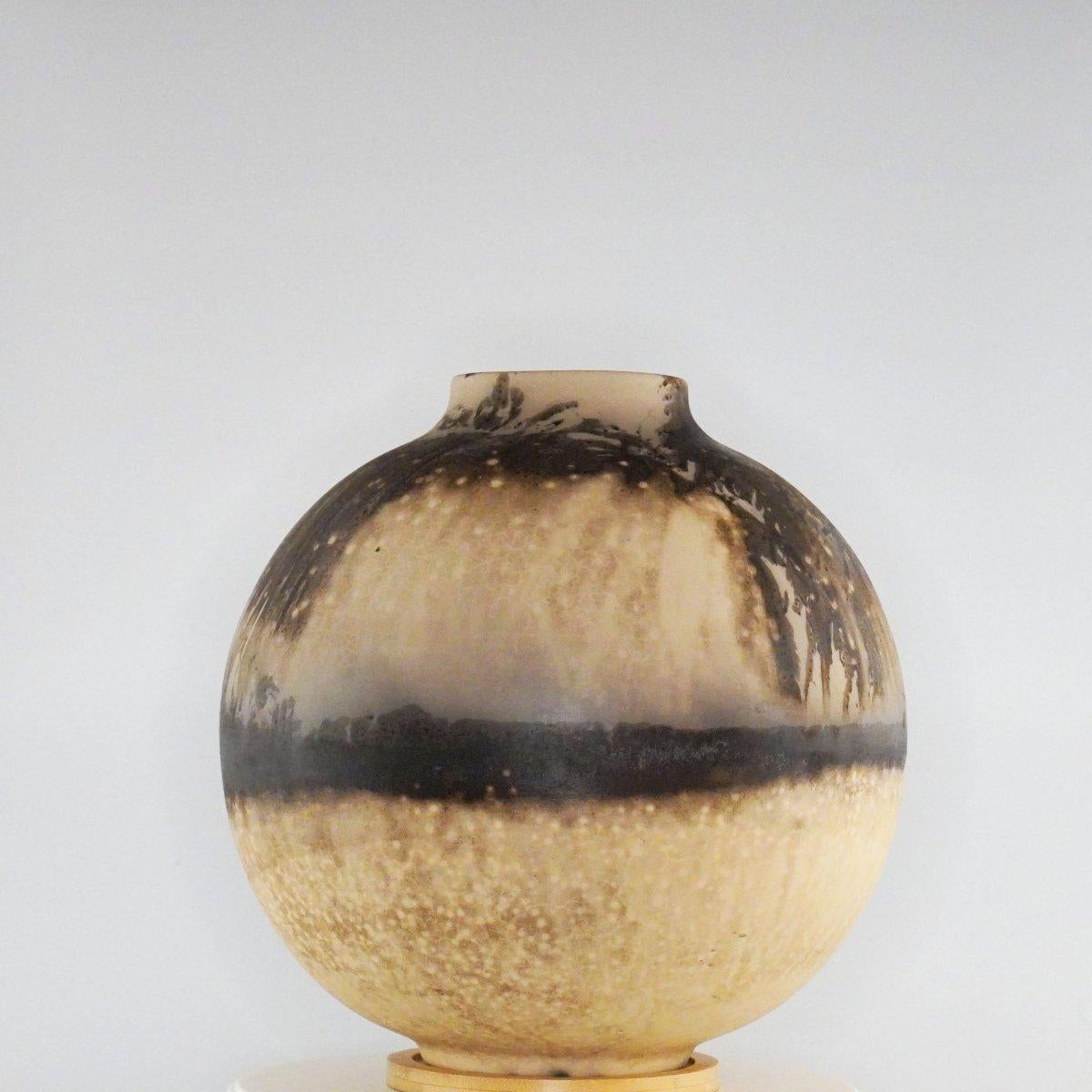 Raaquu Raku Fired Large Globe Vase S/N0000391 Centerpiece Art Series, Malaysia For Sale 1
