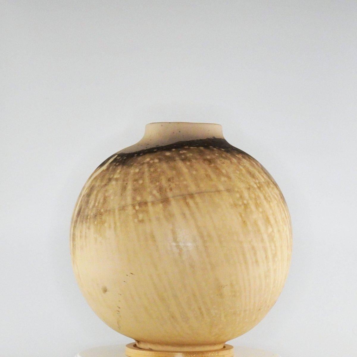 Modern Raaquu Raku Fired Large Globe Vase S/N0000392 Centerpiece Art Series, Malaysia