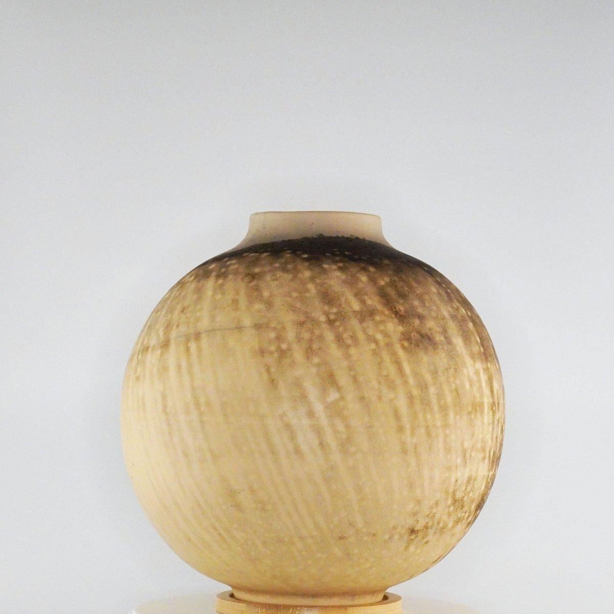 Malaysian Raaquu Raku Fired Large Globe Vase S/N0000392 Centerpiece Art Series, Malaysia