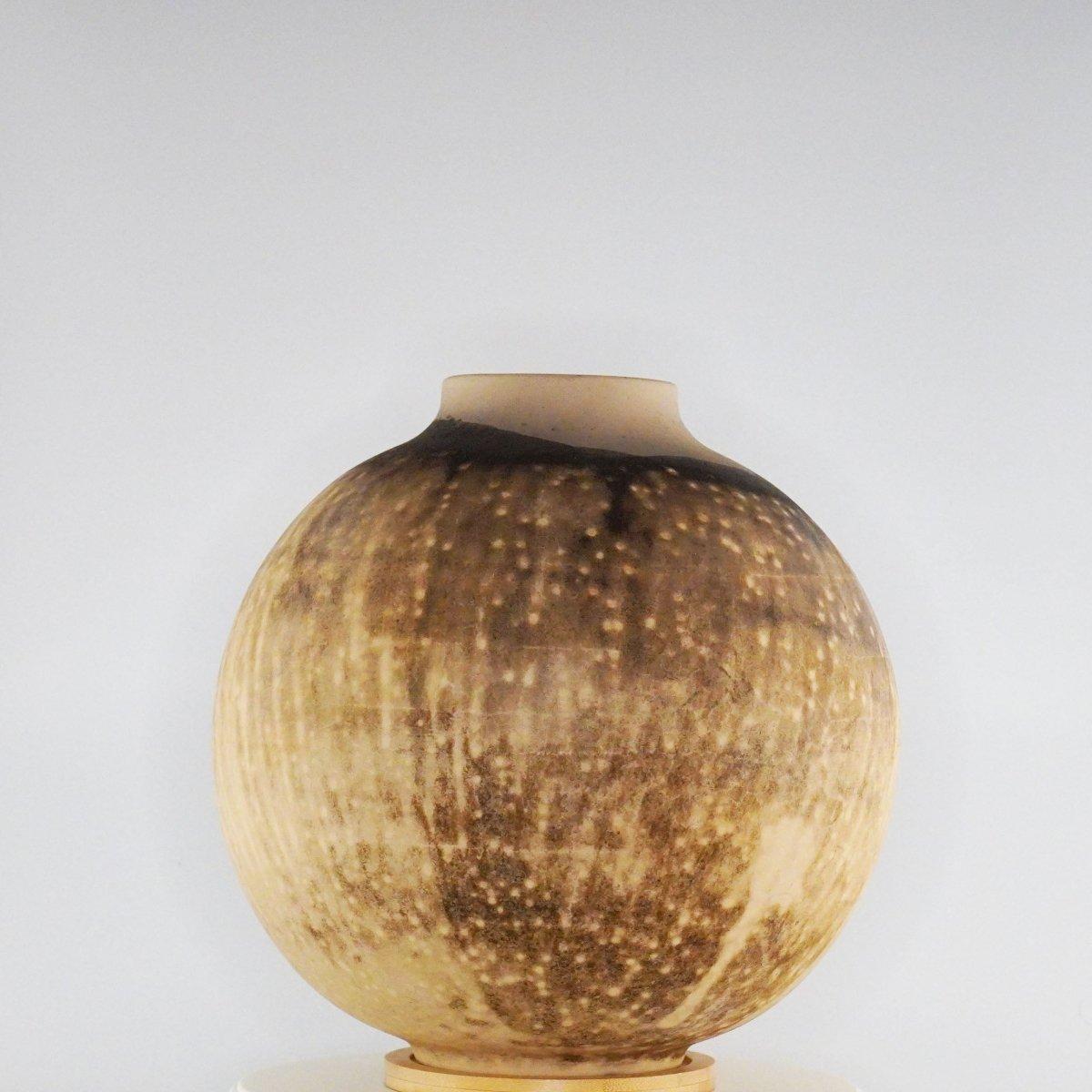 Contemporary Raaquu Raku Fired Large Globe Vase S/N0000392 Centerpiece Art Series, Malaysia