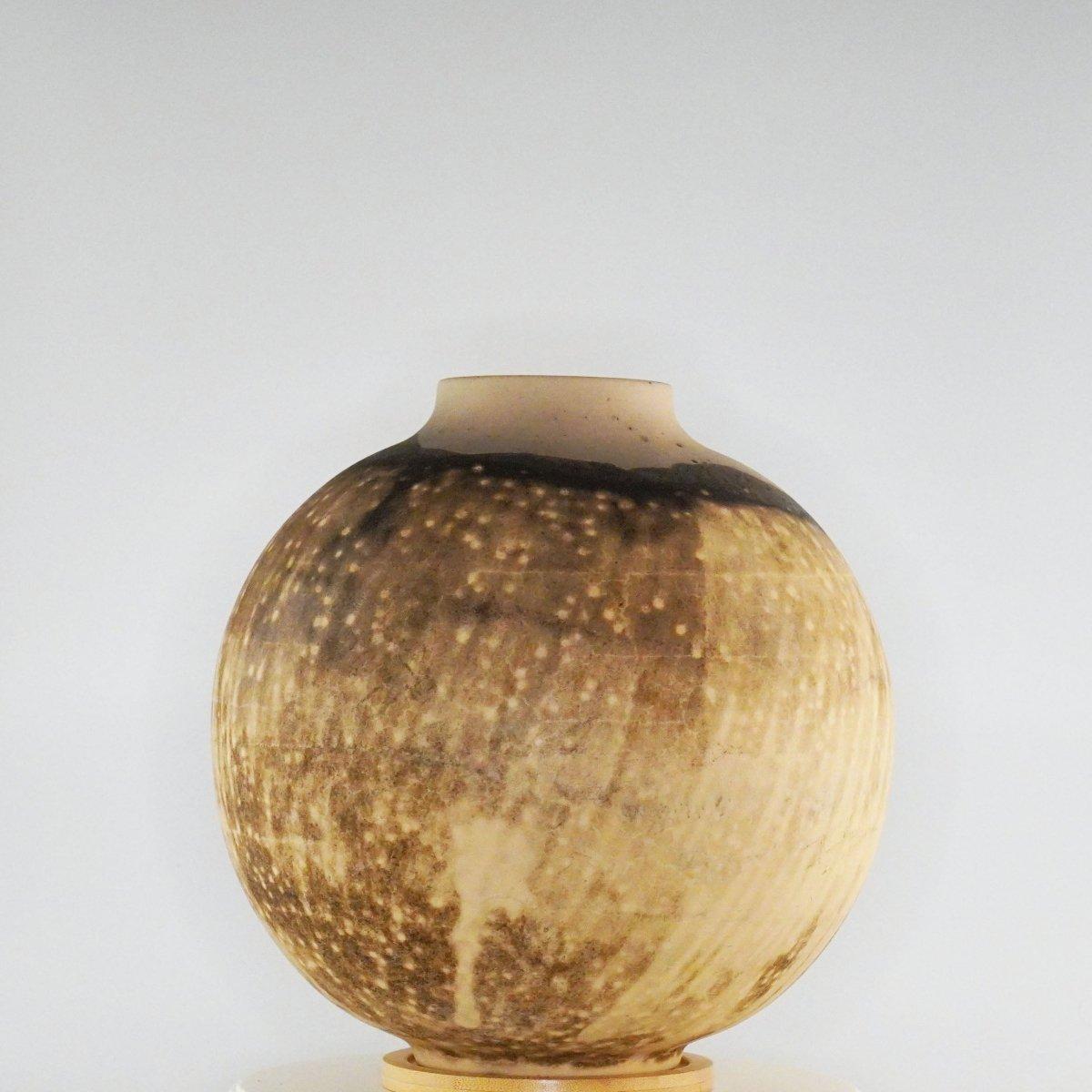 Ceramic Raaquu Raku Fired Large Globe Vase S/N0000392 Centerpiece Art Series, Malaysia