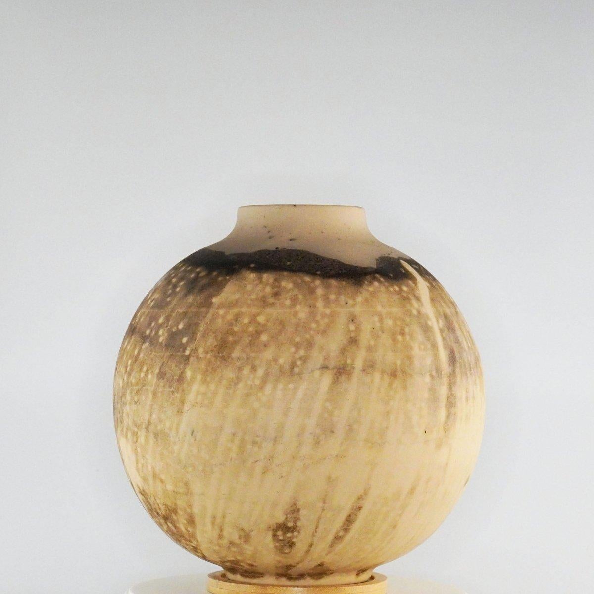 Raaquu Raku Fired Large Globe Vase S/N0000392 Centerpiece Art Series, Malaysia 1