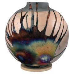 Raaquu Raku Fired Large Globe Vase S/N0000400 Centerpiece Art Series