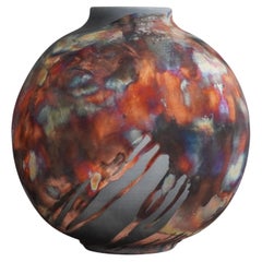 Raaquu Raku Fired Large Globe Vase S/N0000418 Centerpiece Art Series, Malaysia