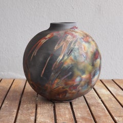 Raaquu Raku Jarrón Globo Grande Cocido S/N0000422 Centro de mesa Serie Arte, Malasia