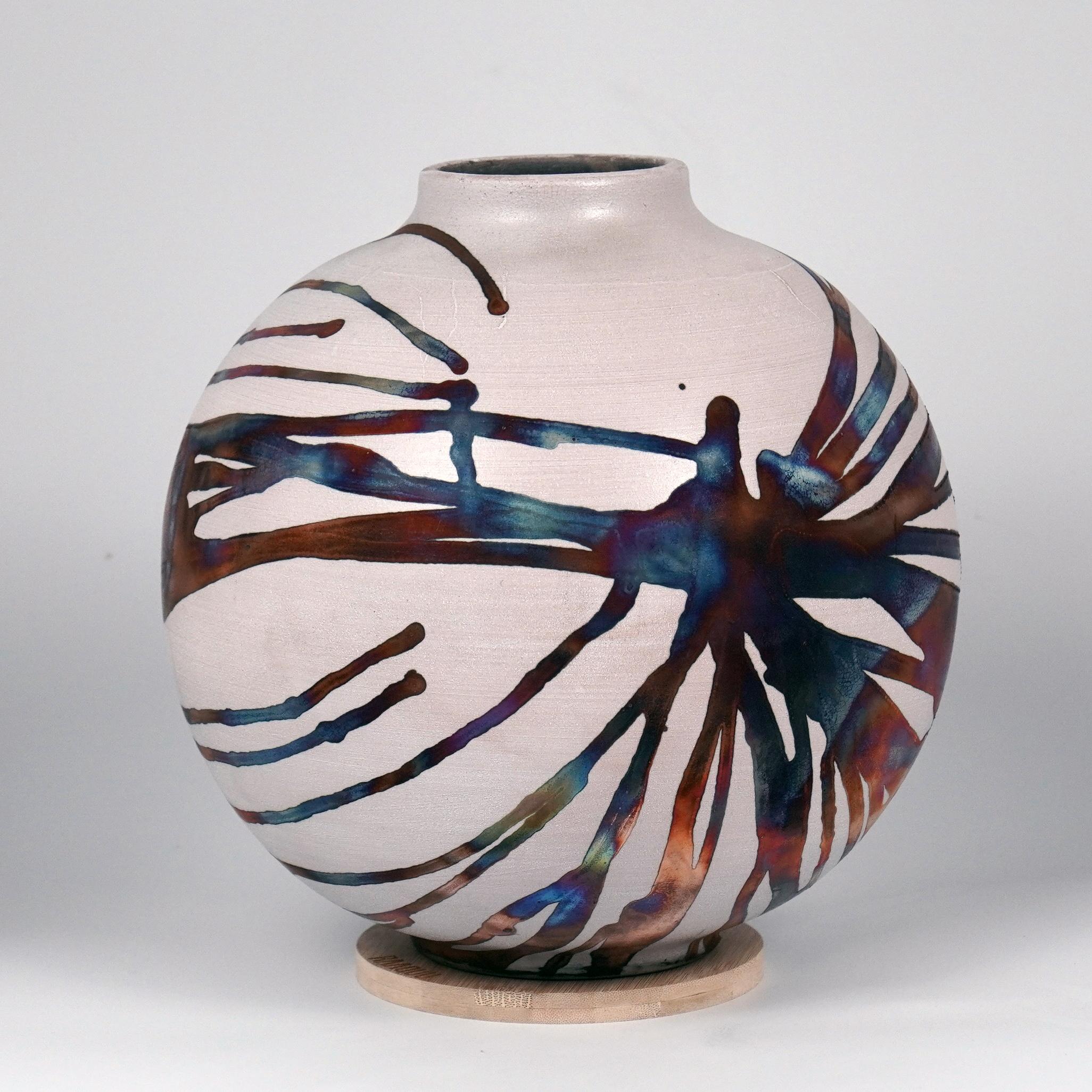 Moderne Raaquu Raku grand vase globe cuit S/N0000427 Centre de table de la série Art en vente