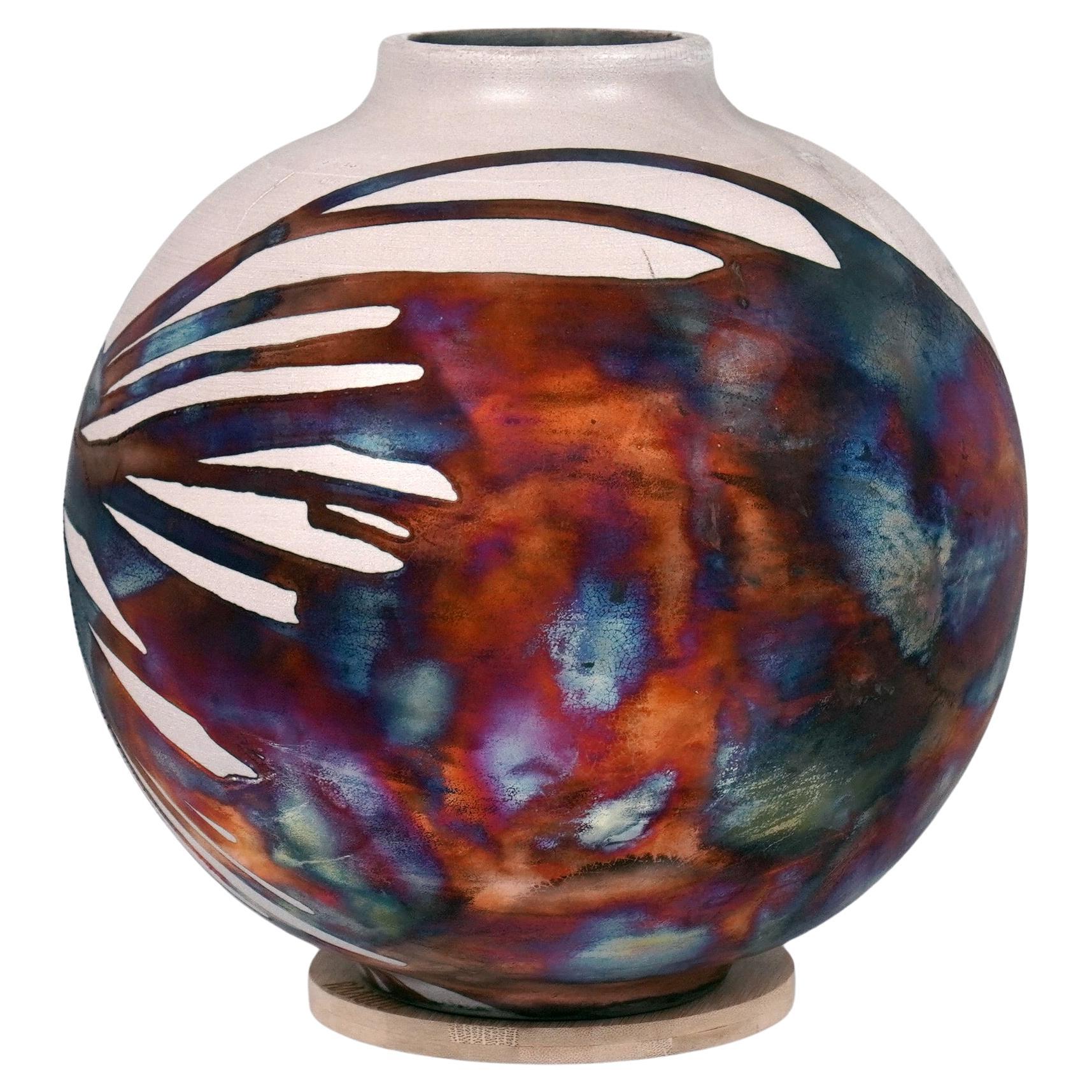 Raaquu Raku Fired Large Globe Vase S/N0000427 Centerpiece Art Series For Sale