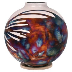 Raaquu Raku Fired Large Globe Vase S/N0000427 Centerpiece Art Series