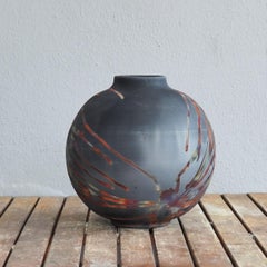 Raaquu Raku Fired Large Globe Vase S/N0000429 Centerpiece Art Series, Malaysia