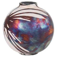 Raaquu Raku grand vase globe cuit S/N0000464 Série Centerpiece Art