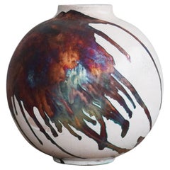 Raaquu Raku Fired Large Globe Vase S/N0000467 Centerpiece Art Series, Malaysia