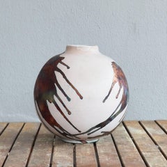 Raaquu Raku Fired Large Globe Vase S/N0000468 Centerpiece Art Series, Malaysia