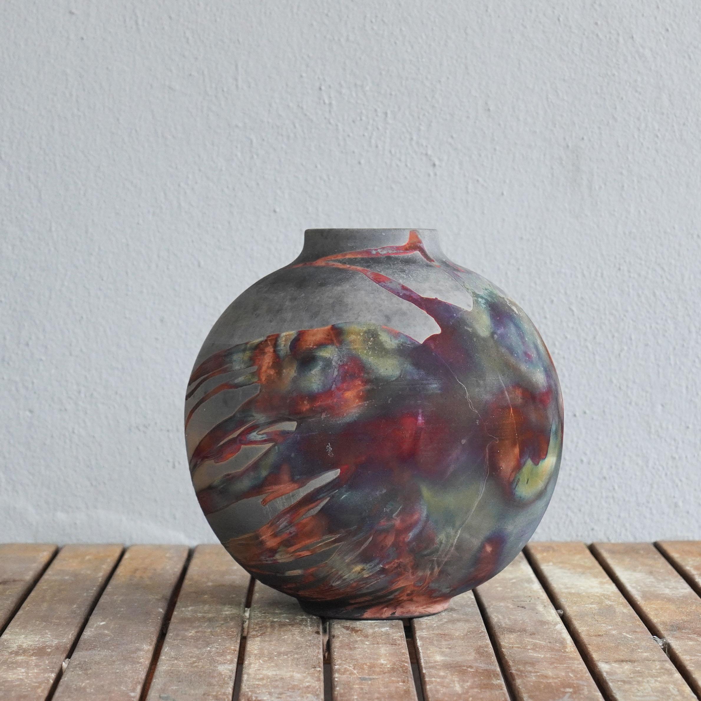 Raaquu Raku Fired Large Globe Vase S/N0000474 Centerpiece Art Series, Malaysia For Sale 3