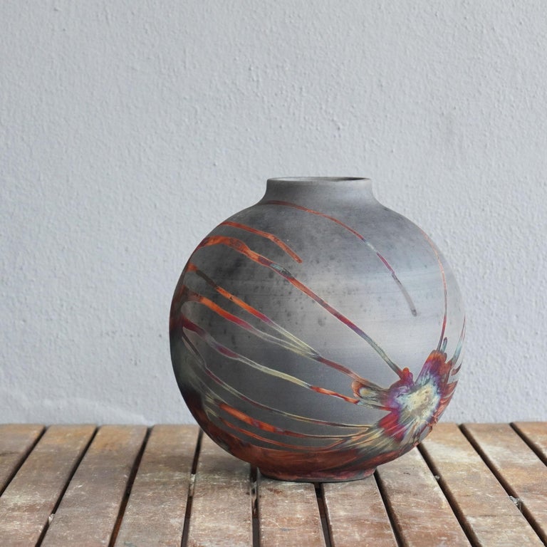 Raaquu Raku Fired Large Globe Vase S/N0000474 Centerpiece Art Series ...