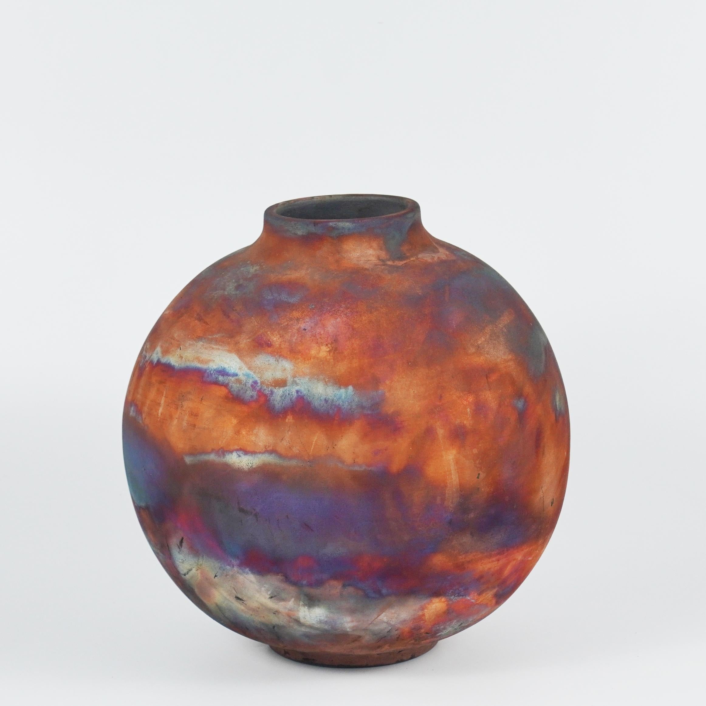 Modern Raaquu Raku Fired Large Globe Vase S/N0000511 Centerpiece Art Series