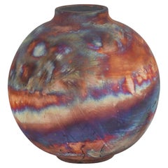 Raaquu Raku Fired Large Globe Vase S/N0000511 Centerpiece Art Series
