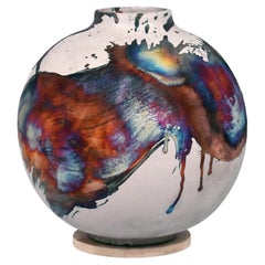 Raaquu Raku Fired Large Globe Vase S/N0000562 Centerpiece Art Series