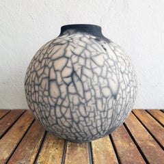 Raaquu Raku Fired Large Globe Vase S/N0000576 Centerpiece Art Series