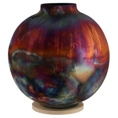 Raaquu Raku Fired Large Globe Vase S/N0000579 Centerpiece Art Series