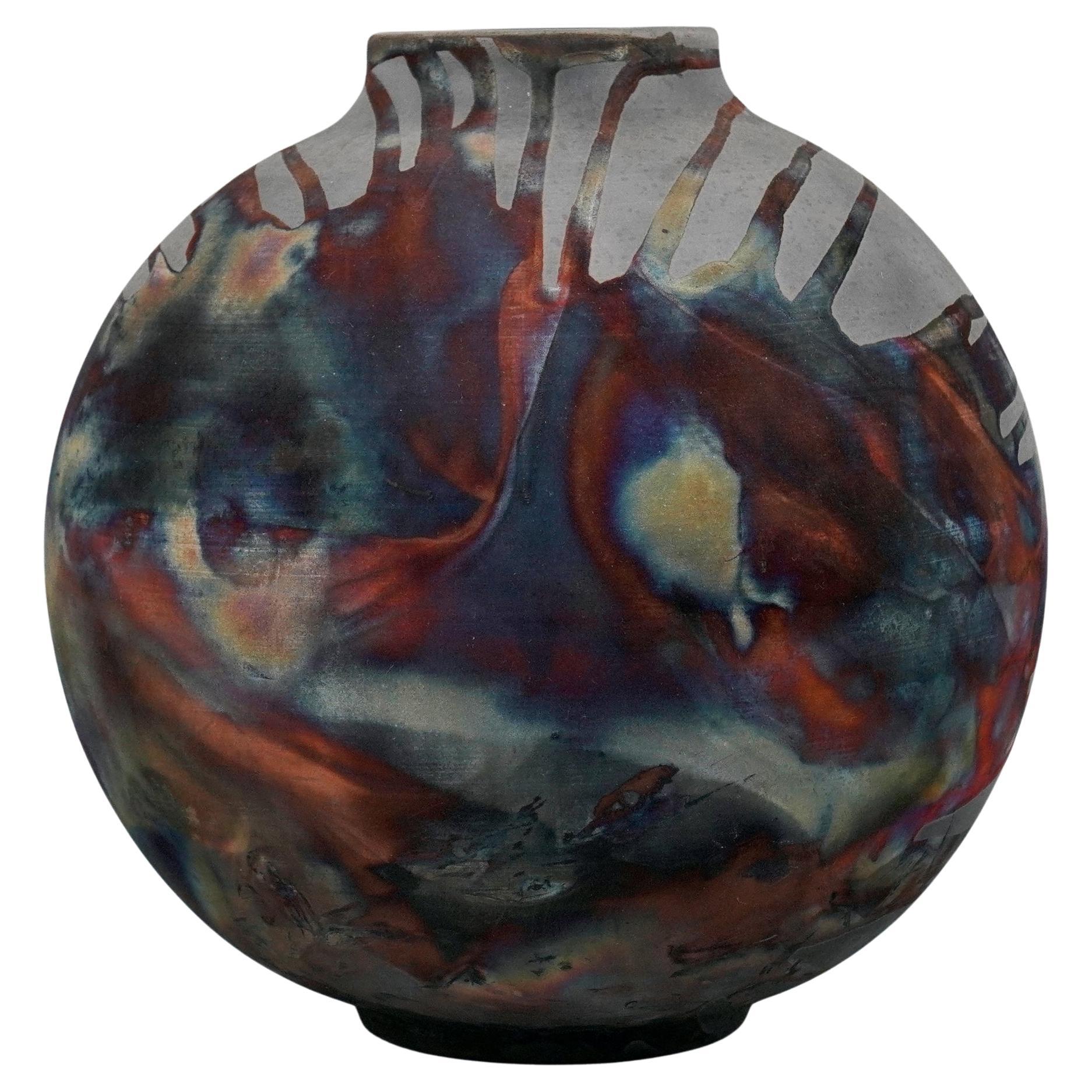 Raaquu Raku Fired Large Globe Vase S/N0000580 Centerpiece Art Series, Malaysia