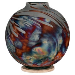 Raaquu Raku Fired Large Globe Vase S/N0000581 Centerpiece Art Series