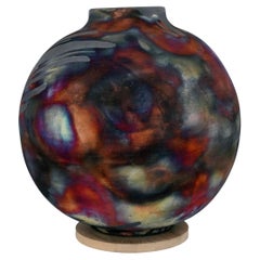 Raaquu Raku Fired Large Globe Vase S/N0000582 Centerpiece Art Series