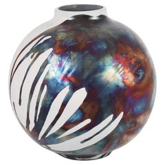 Raaquu Raku Fired Large Globe Vase S/N0000587 Centerpiece Art Series Raaquu Raku Fired Large Globe Vase S/N0000587 Centerpiece Art Series