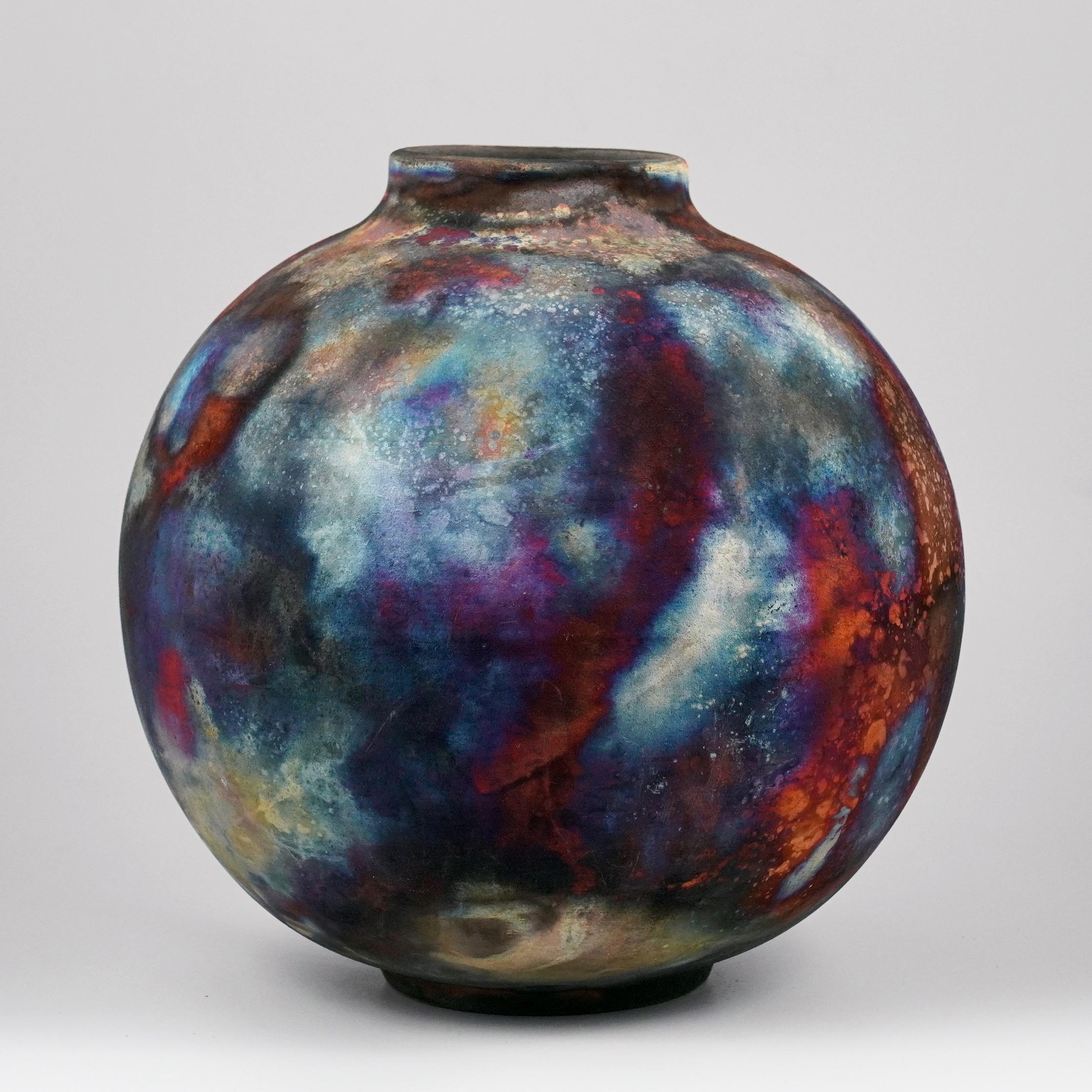 Malese Vaso a forma di globo grande cotto Raaquu Raku S/N0000626 Serie d'Arte Centrotavola in vendita