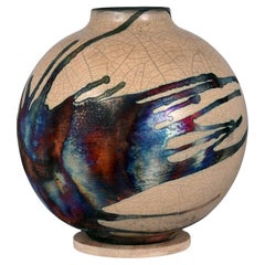 Raaquu Raku Fired Large Globe Vase S/N0000633 Centerpiece Art Series