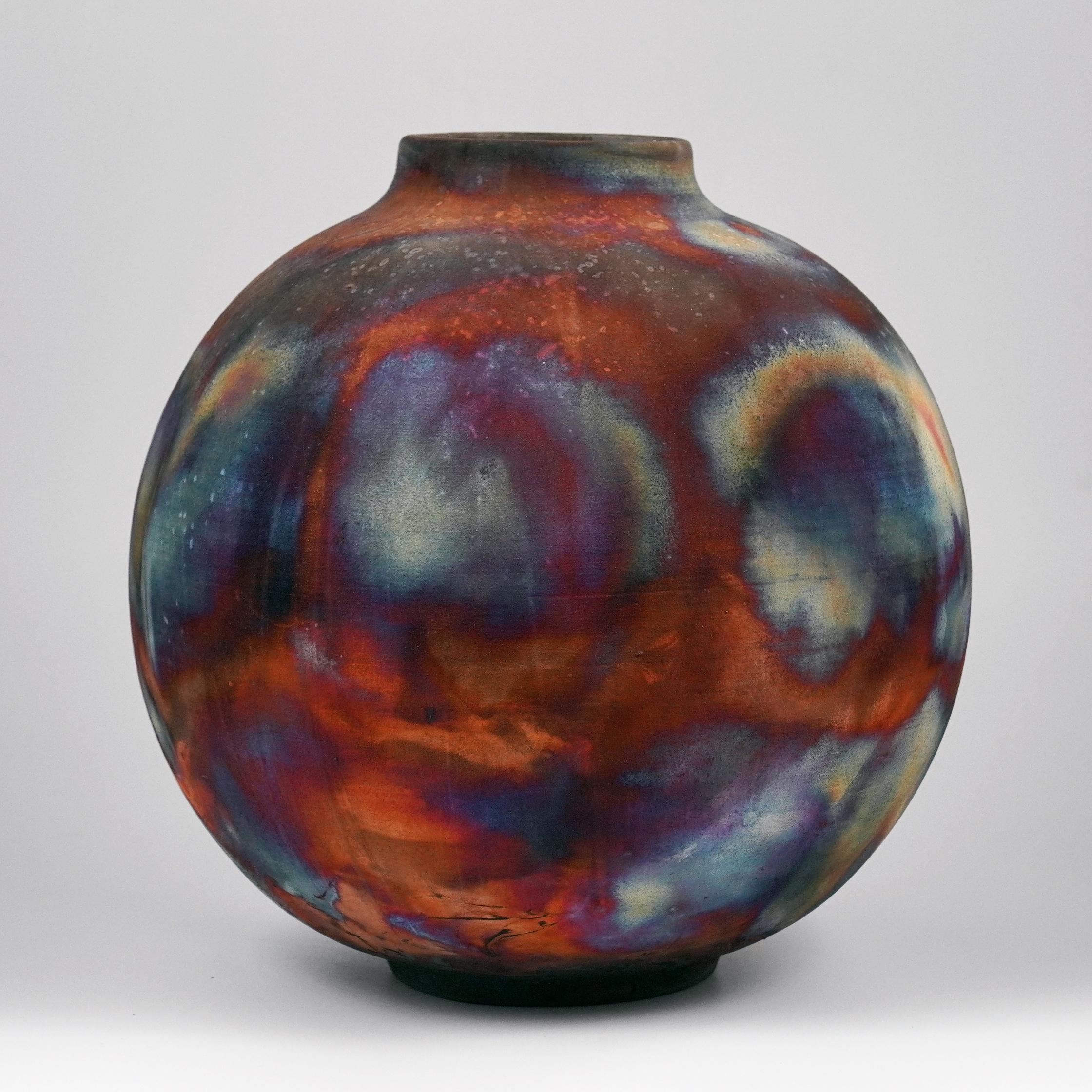 Malaysian Raaquu Raku Fired Large Globe Vase S/N0000647 Centerpiece Art Series For Sale
