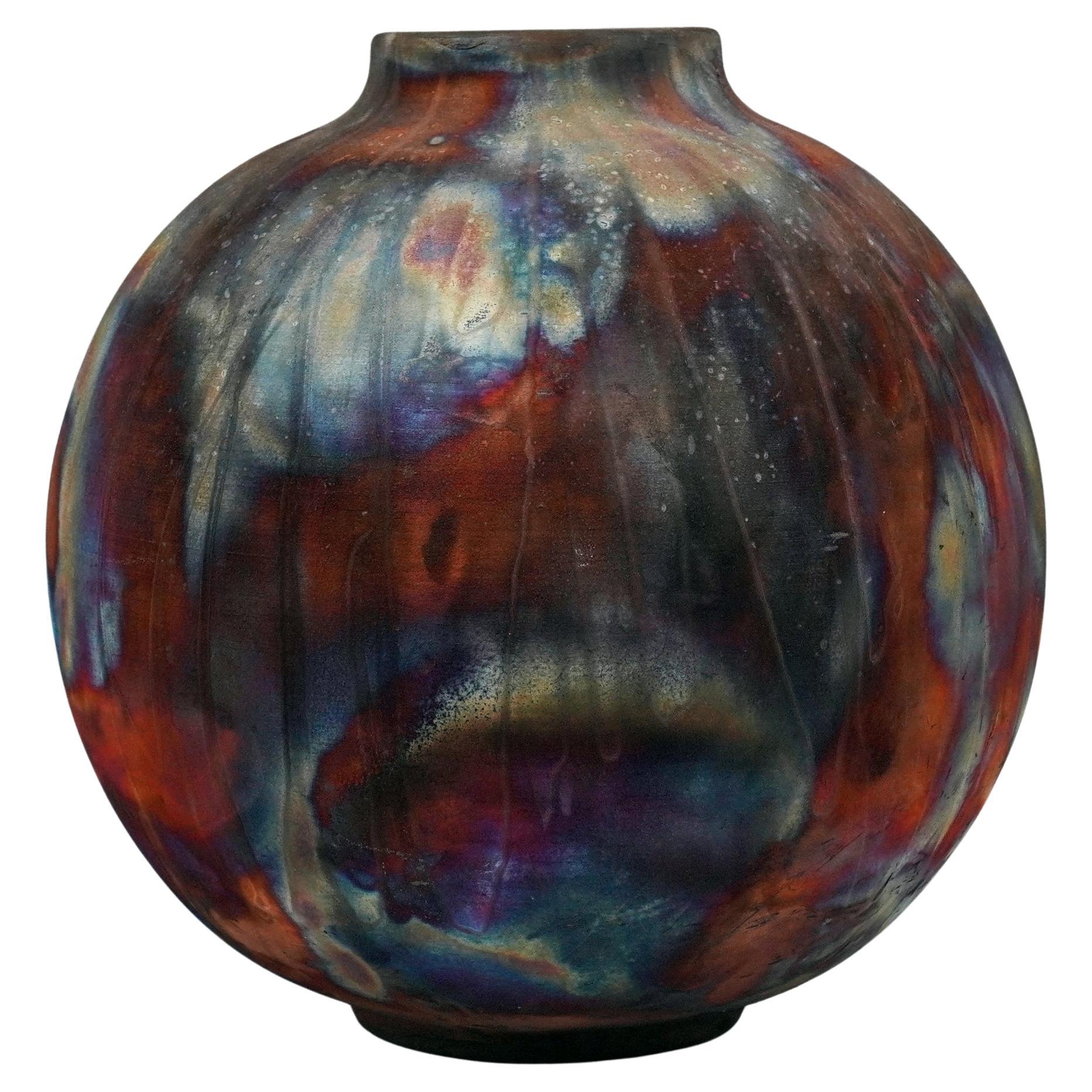 Raaquu Raku grand vase globe cuit S/N0000647 Série Centerpiece Art