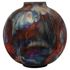 Raaquu Raku Fired Large Globe Vase S/N0000647 Centerpiece Art Series