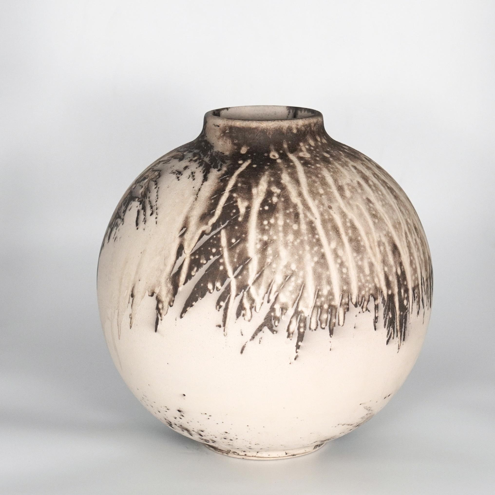 Malaysian Raaquu Raku Fired Large Globe Vase S/N0000759 Centerpiece Art Series For Sale