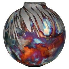 Raaquu Raku Fired Large Globe Vase S/N0000760 Centerpiece Art Series