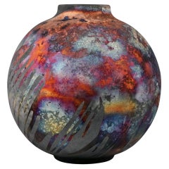 Raaquu Raku Fired Large Globe Vase S/N0000765 Centerpiece Art Series, Malaysia