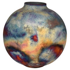 Raaquu Raku Fired Large Globe Vase S/N0000769 Centerpiece Art Series
