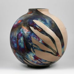 Raaquu Raku Fired Large Globe Vase S/N0000770 Centerpiece Art Series