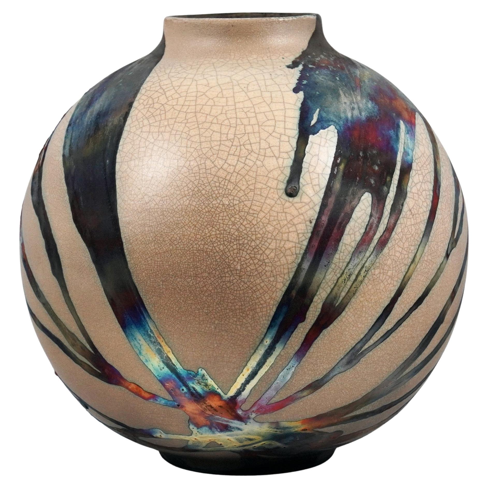 Raaquu Raku grand vase globe cuit S/N0000770 Série Centerpiece Art