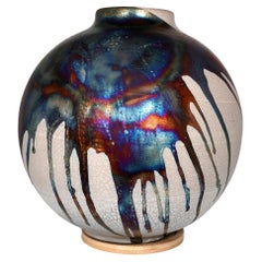 Raaquu Raku Fired Large Globe Vase S/N0000772 Centerpiece Art Series