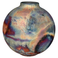 Raaquu Raku Fired Large Globe Vase S/N0000781 Centerpiece Art Series