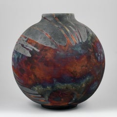 Raaquu Raku Fired Large Globe Vase S/N0000782 Centerpiece Art Series