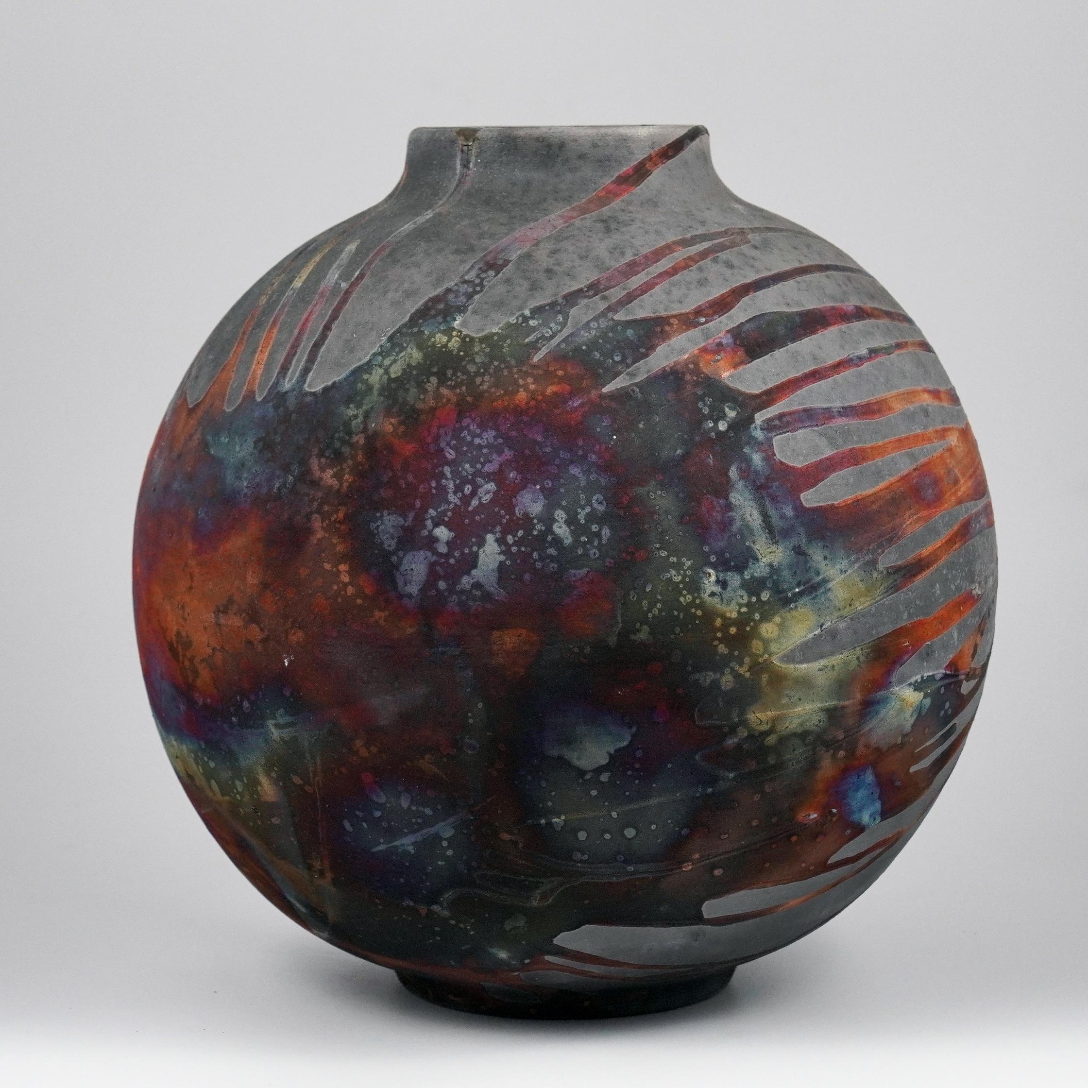 Moderne Raaquu Raku grand vase globe cuit S/N0000782 Série Centerpiece Art en vente