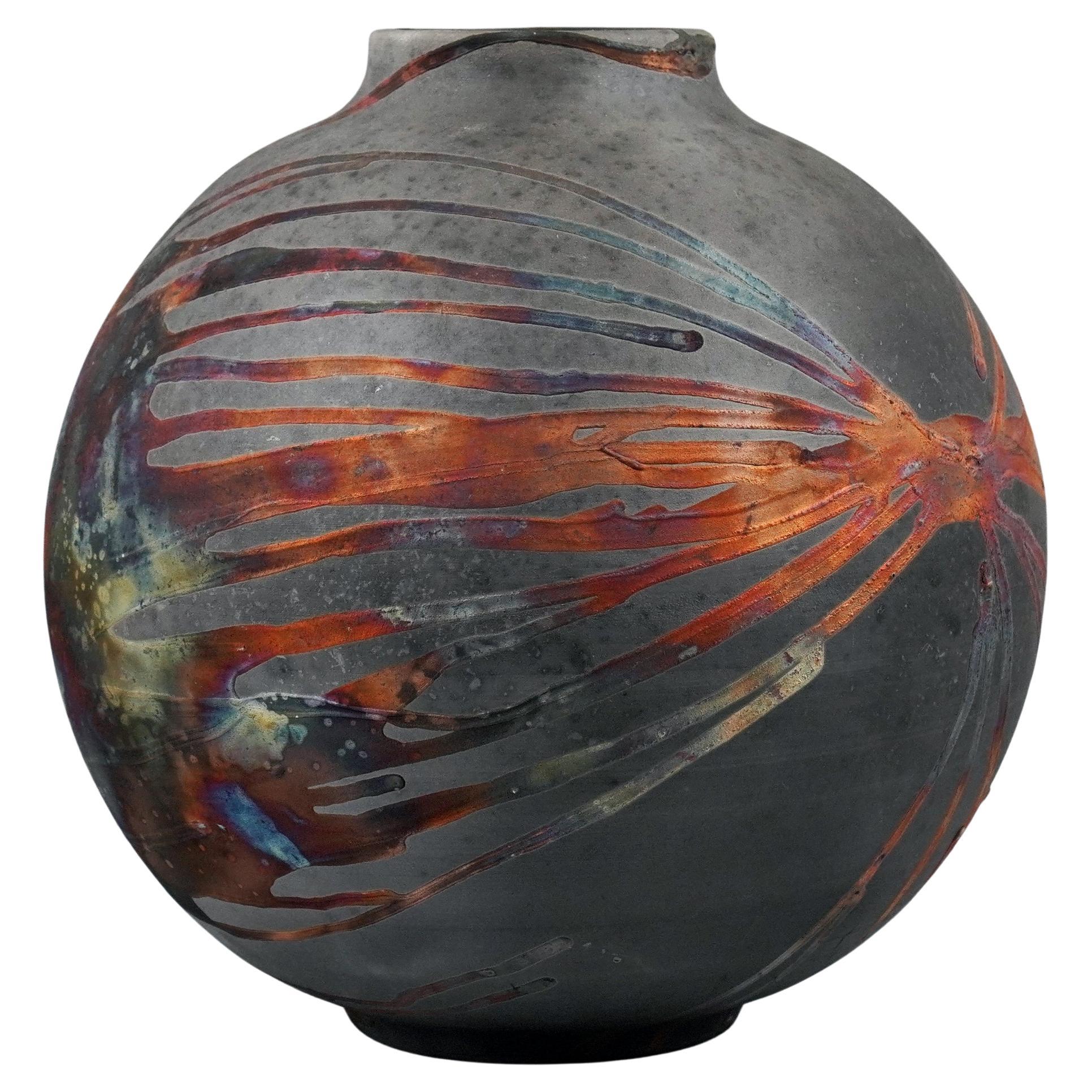 Raaquu Raku grand vase globe cuit S/N0000782 Série Centerpiece Art en vente