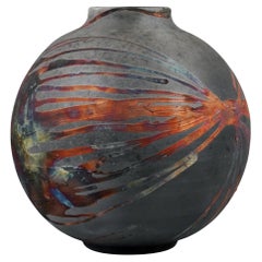 Raaquu Raku Fired Large Globe Vase S/N0000782 Centerpiece Art Series